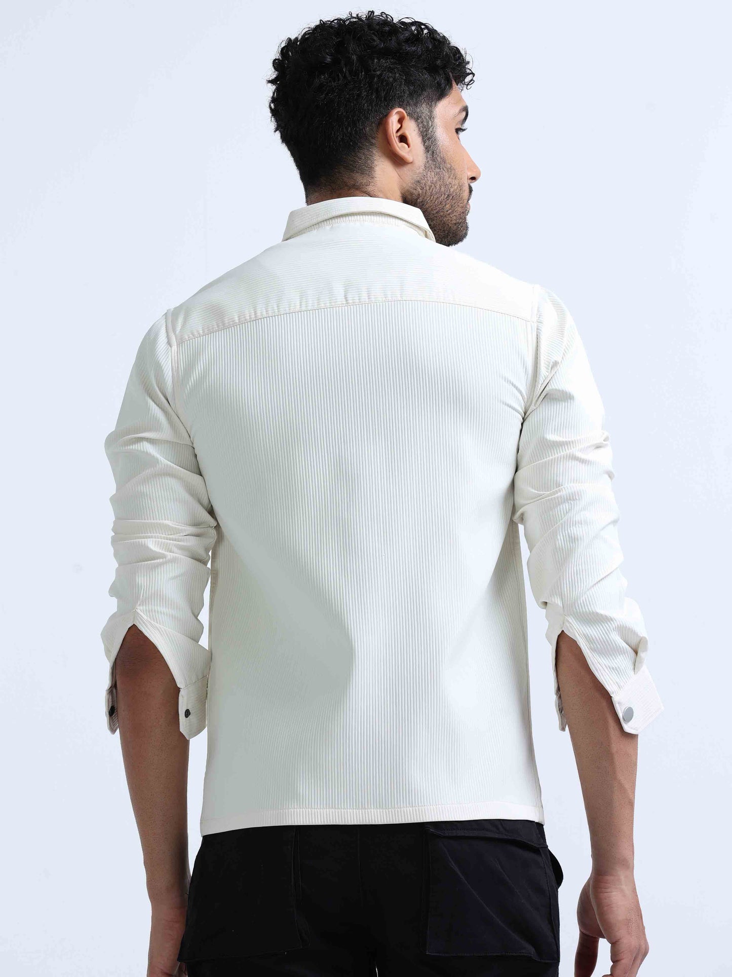 White Blend Over Double Pocket Shirt For Men 