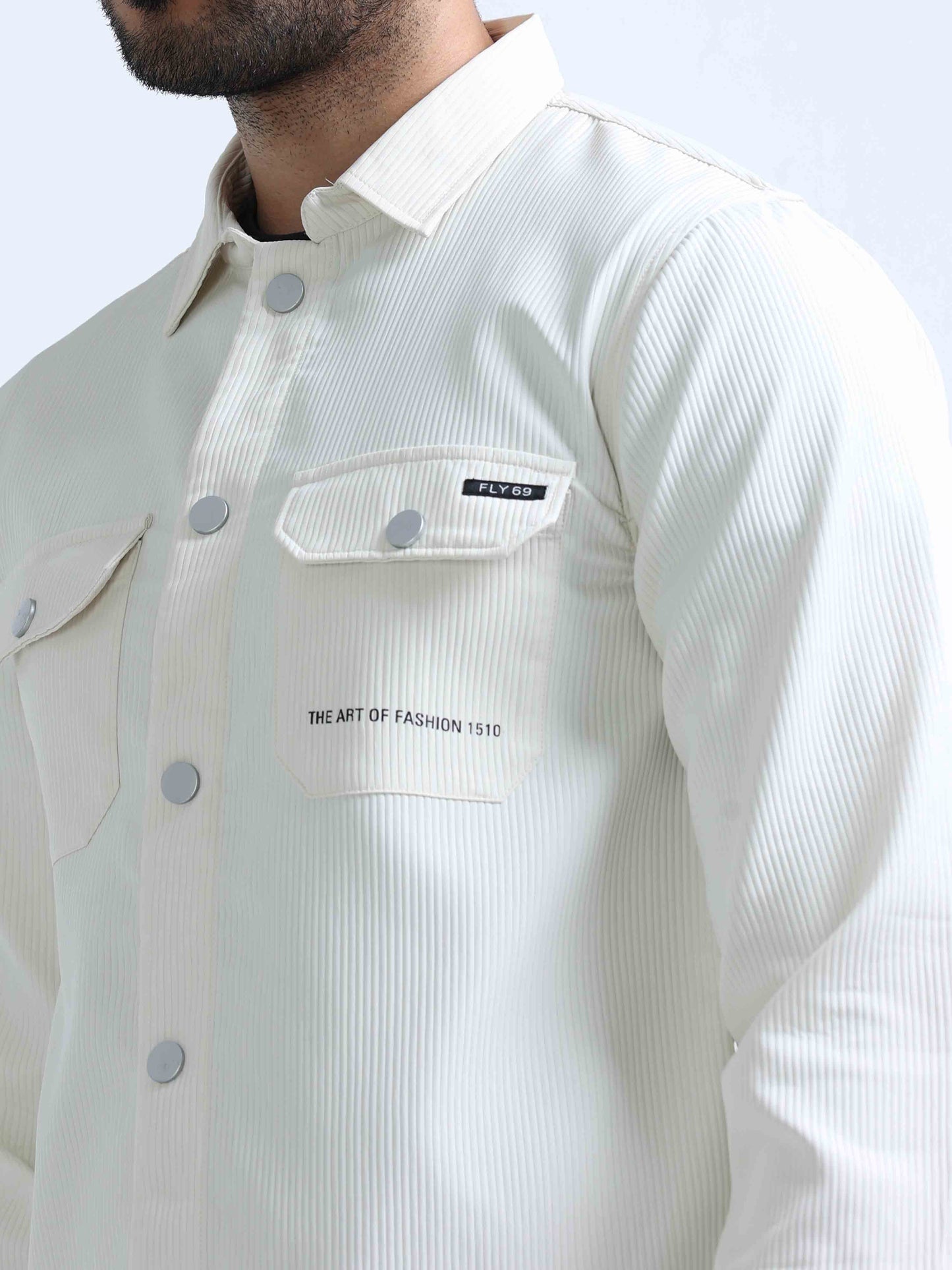 White Blend Over Double Pocket Shirt For Men 