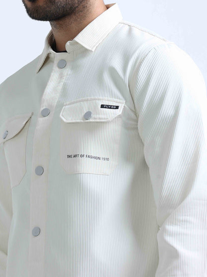 White Blend Over Double Pocket Shirt For Men 