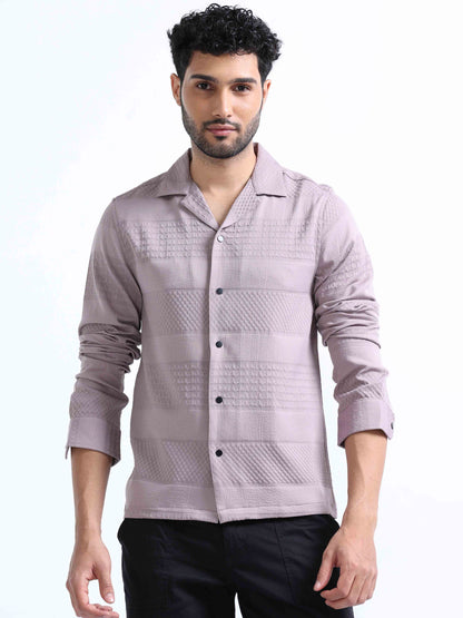 Light Purple Lycra Full Sleeve Shirt For Men 