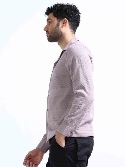 Light Purple Lycra Full Sleeve Shirt For Men 