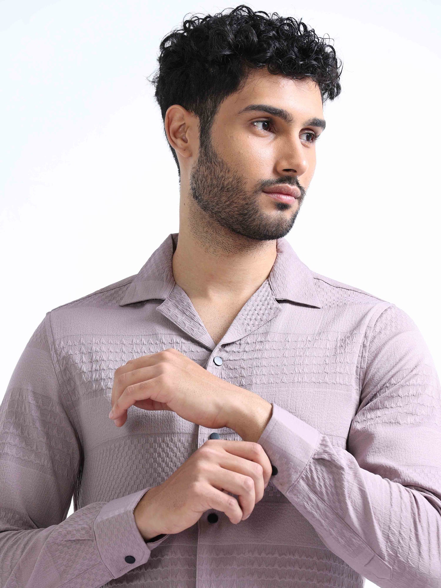 Light Purple Lycra Full Sleeve Shirt For Men 