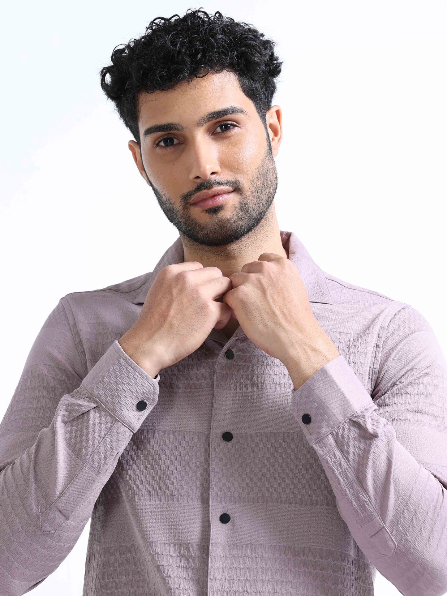 Light Purple Lycra Full Sleeve Shirt For Men 