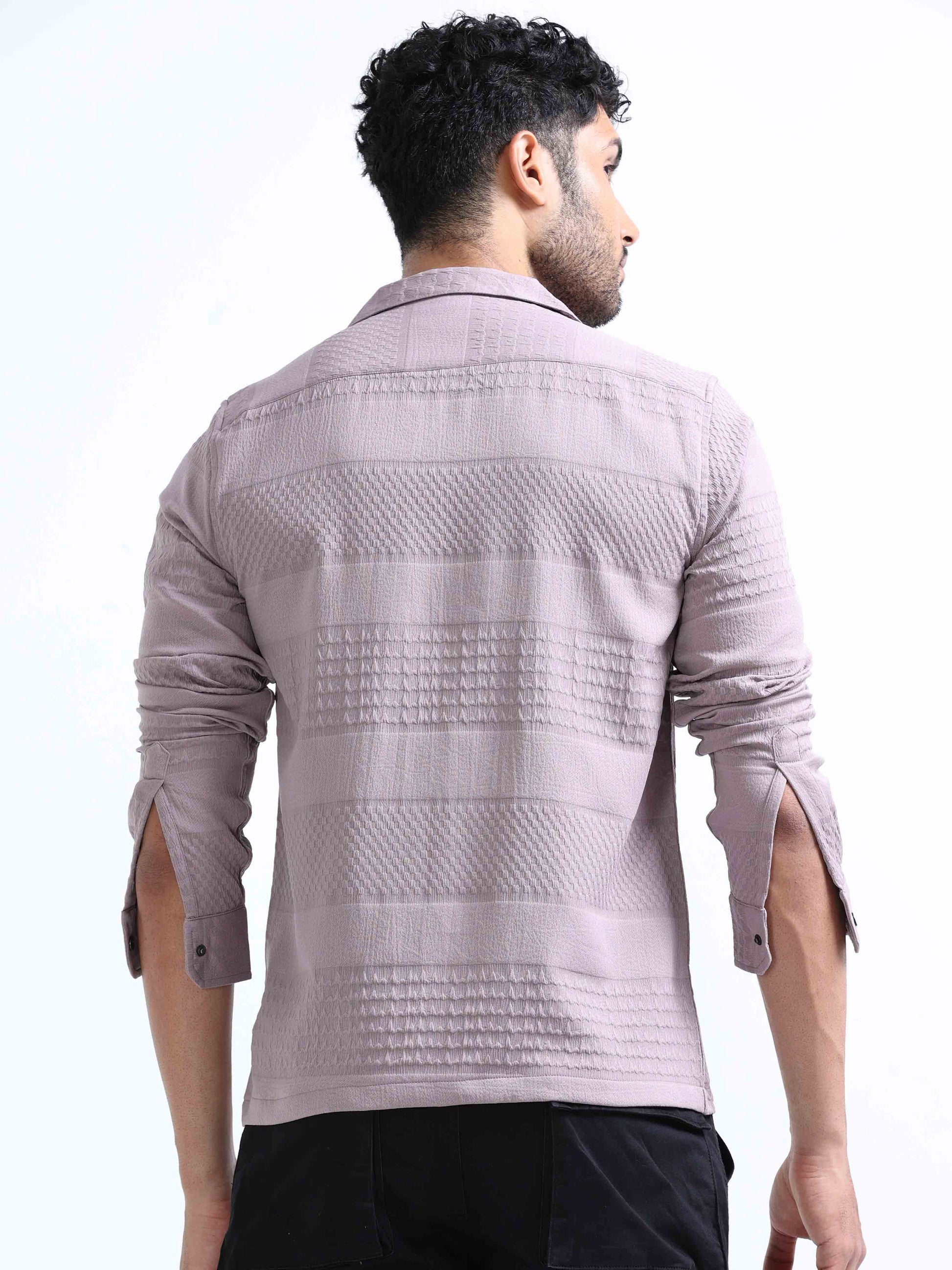 Light Purple Lycra Full Sleeve Shirt For Men 