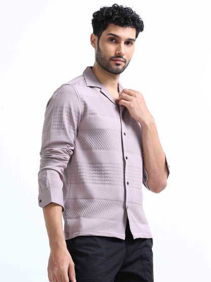 Light Purple Lycra Full Sleeve Shirt For Men 