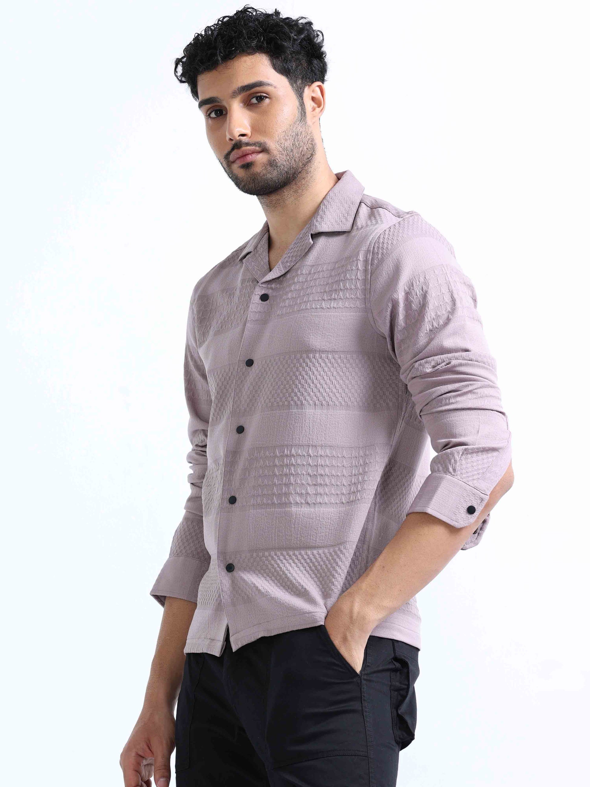 Light Purple Lycra Full Sleeve Shirt For Men 