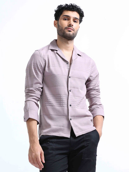 Light Purple Lycra Full Sleeve Shirt For Men 