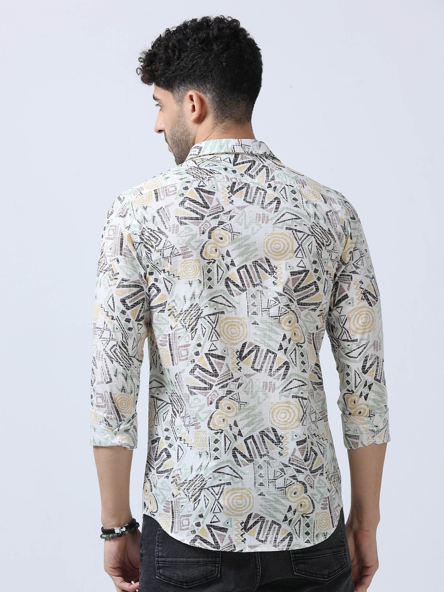 Beige  Abstract  Printed Double Pocket Shirt