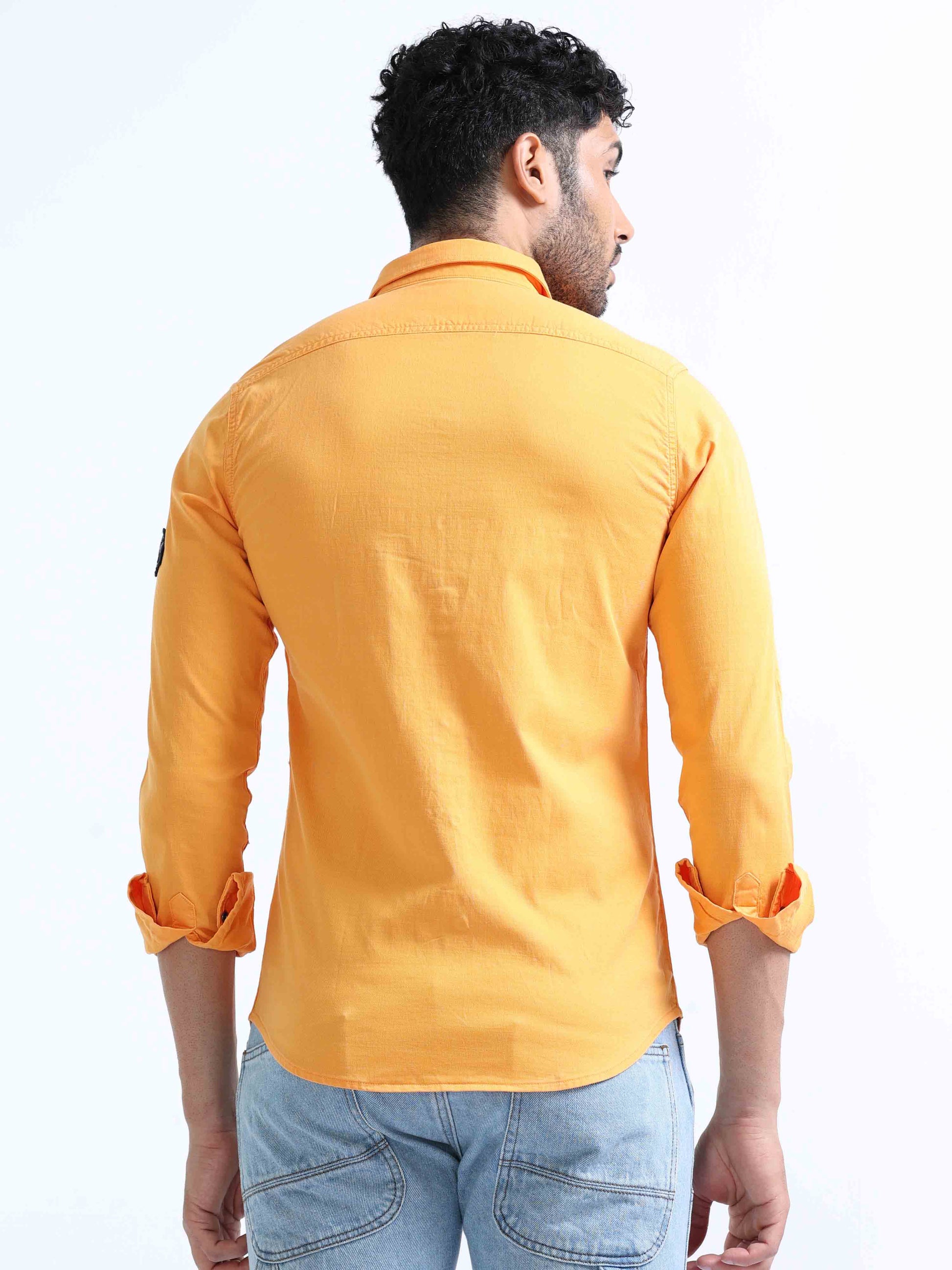 Mustard Yellow Double Pocket Shirt For Men 