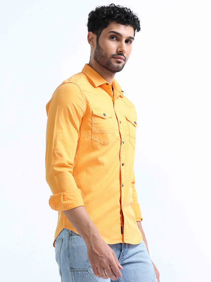 Mustard Yellow Double Pocket Shirt For Men 