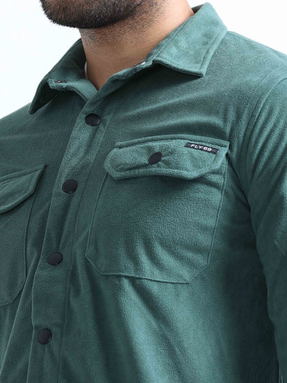 Peacock Green Velvet Over Full Sleeve Shirt For Men