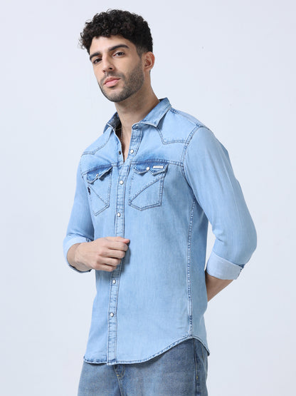 Pastel Blue Denim Shirt