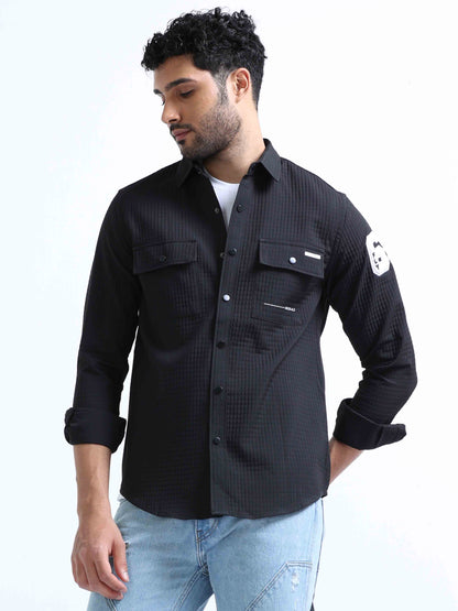 Black Blend Double Pocket Shirt For Men 