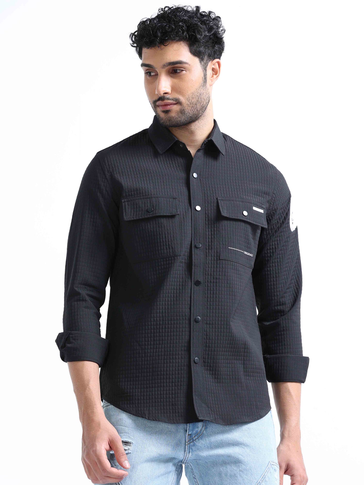 Black Blend Double Pocket Shirt For Men 