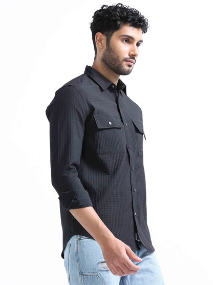 Black Blend Double Pocket Shirt For Men 