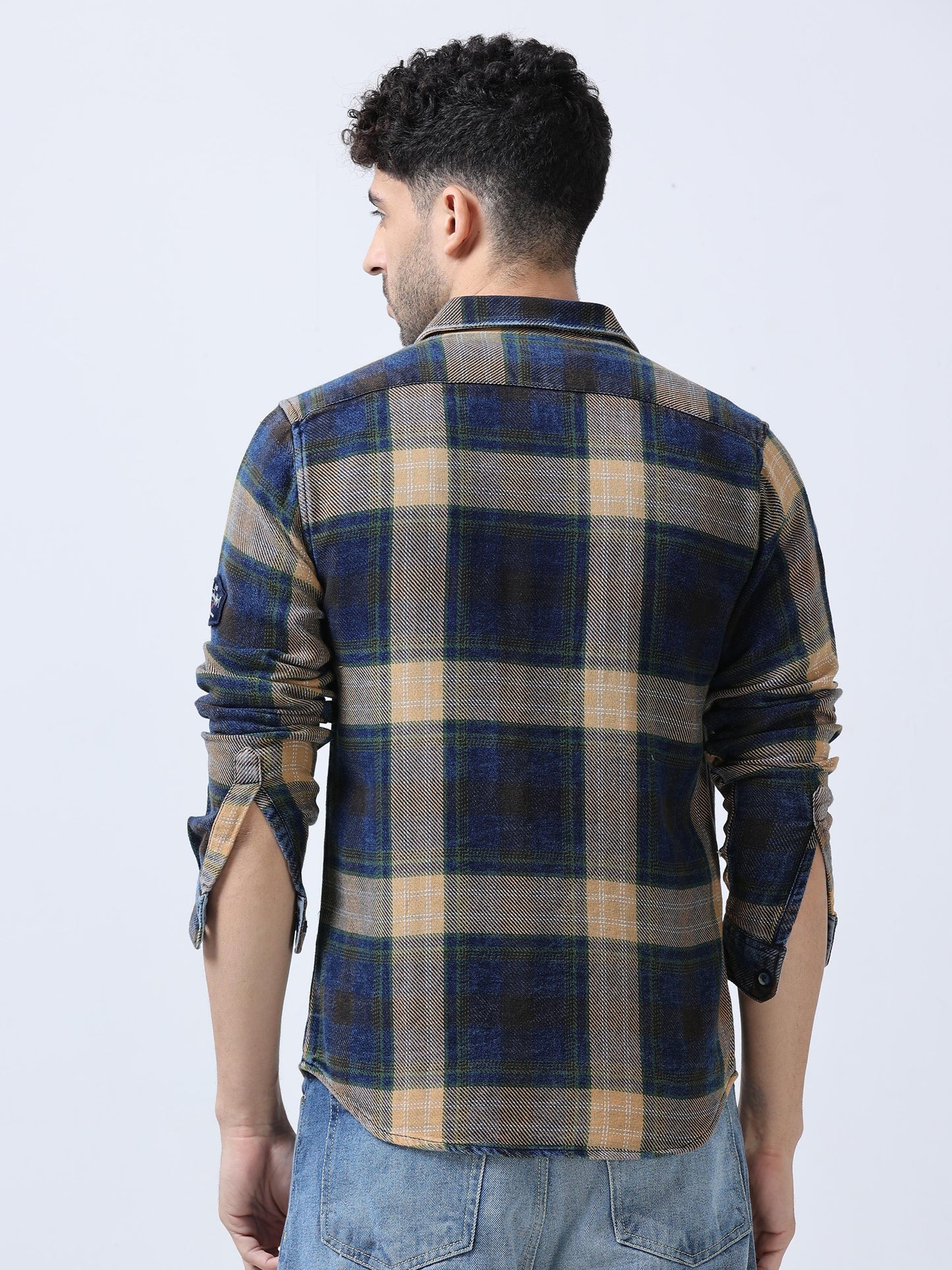 Beige Checks Denim Shirt