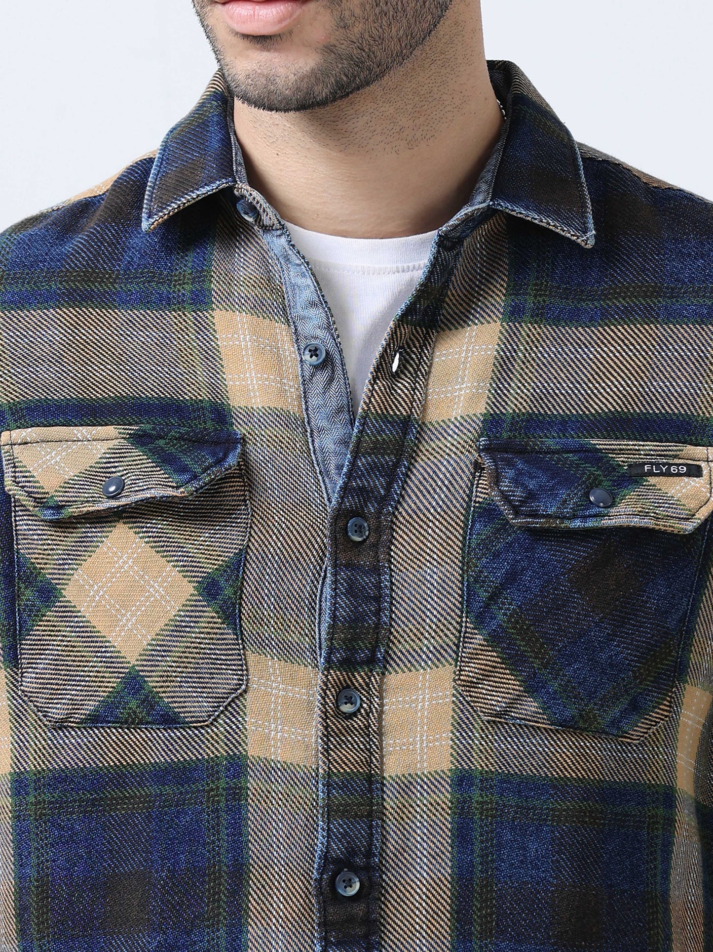 Beige Checks Denim Shirt