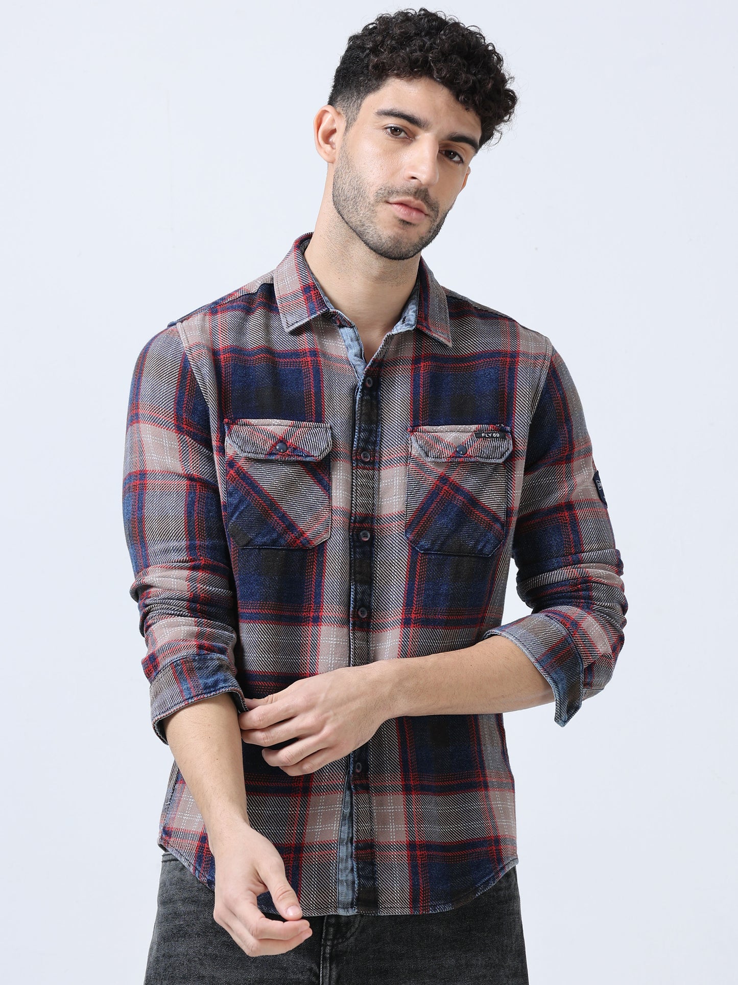 Red Checks Denim Shirt