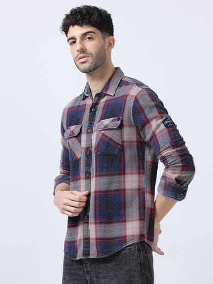 Red Checks Denim Shirt