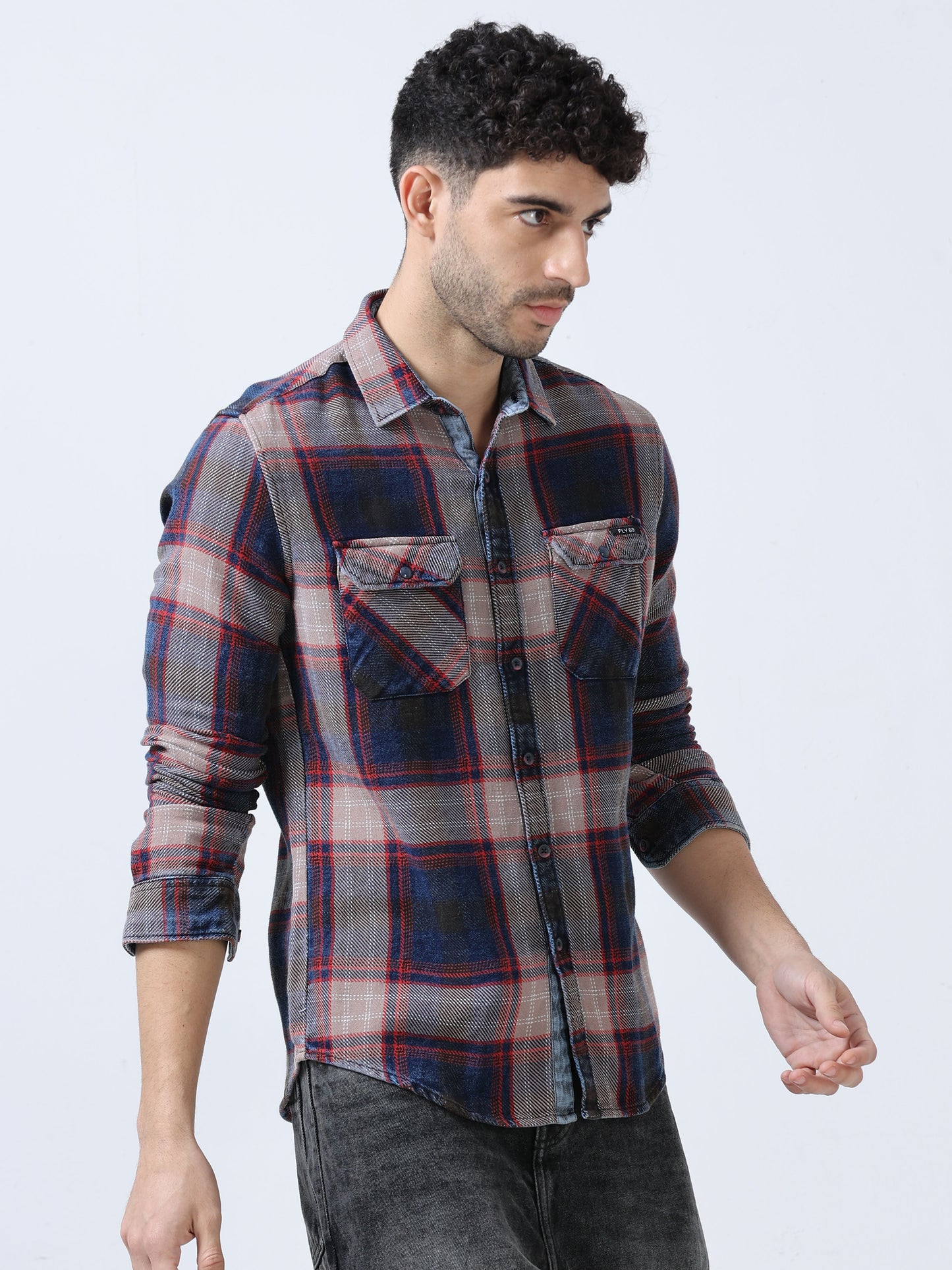 Red Checks Denim Shirt