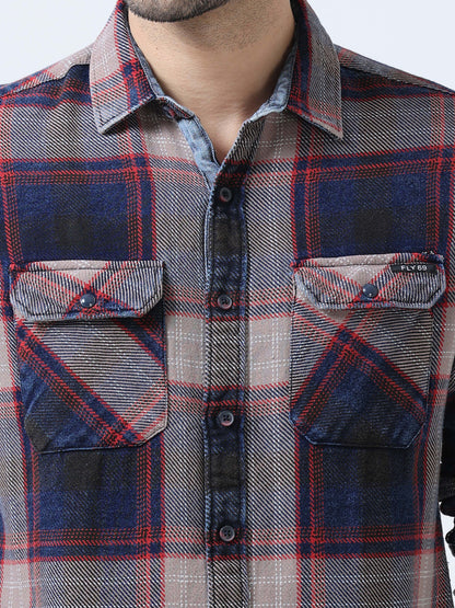 Red Checks Denim Shirt