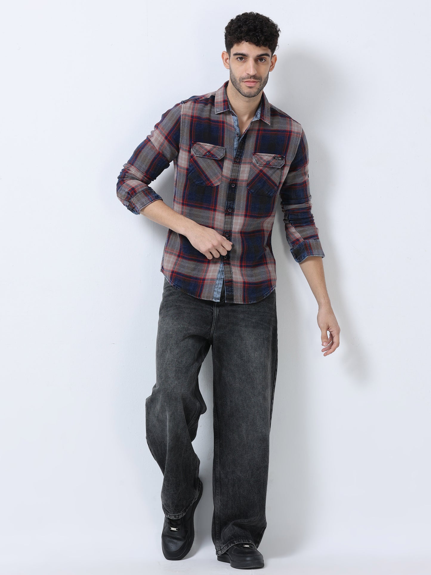 Red Checks Denim Shirt