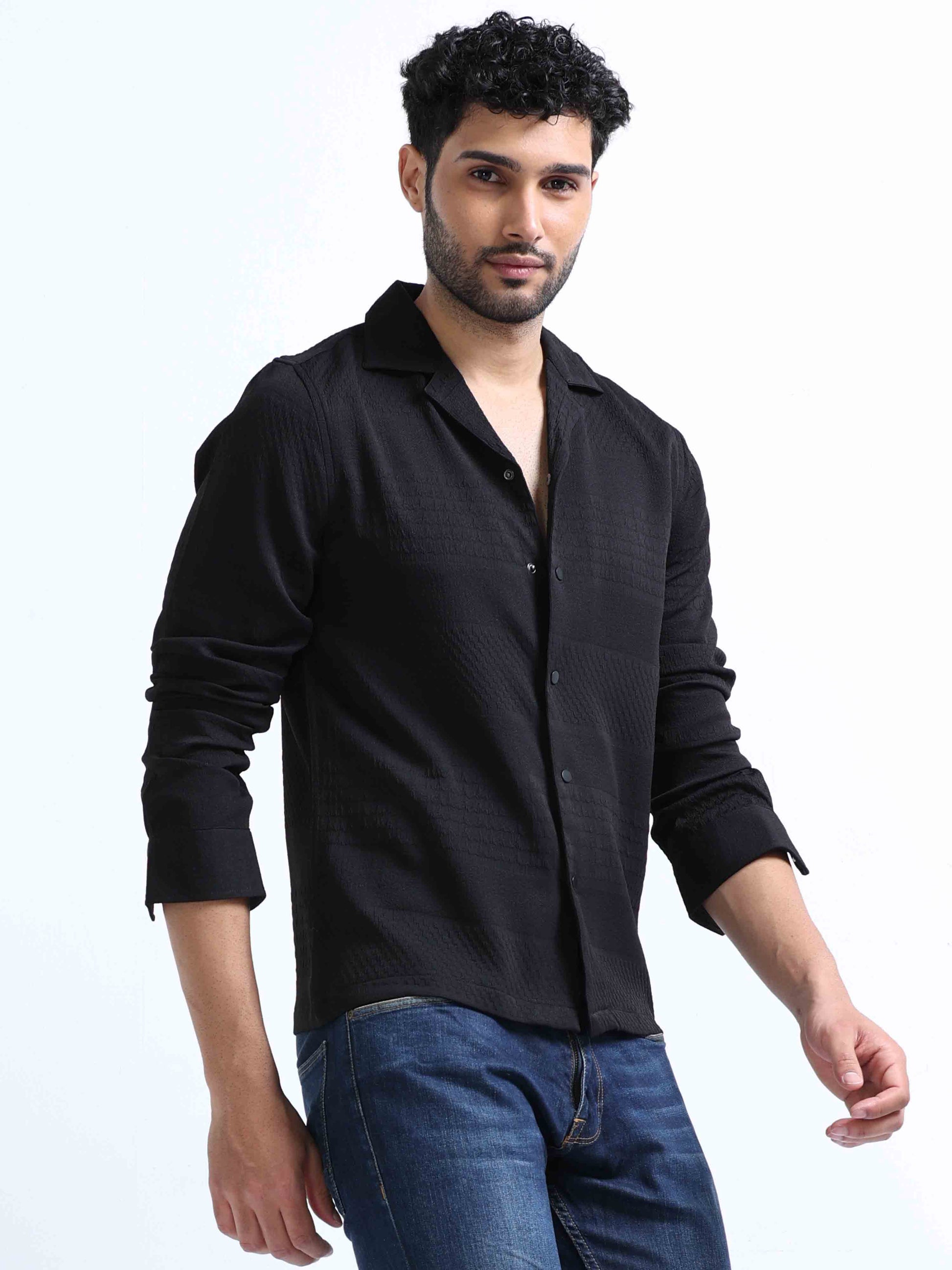 Black Lycra Full Sleeve Shirt For Men 