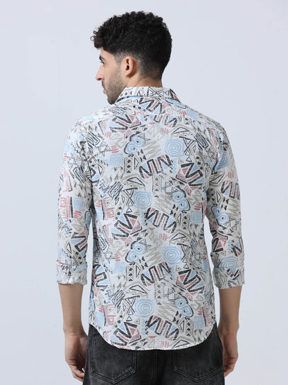 Blue  Zig-Zag Printed Double Pocket Shirt