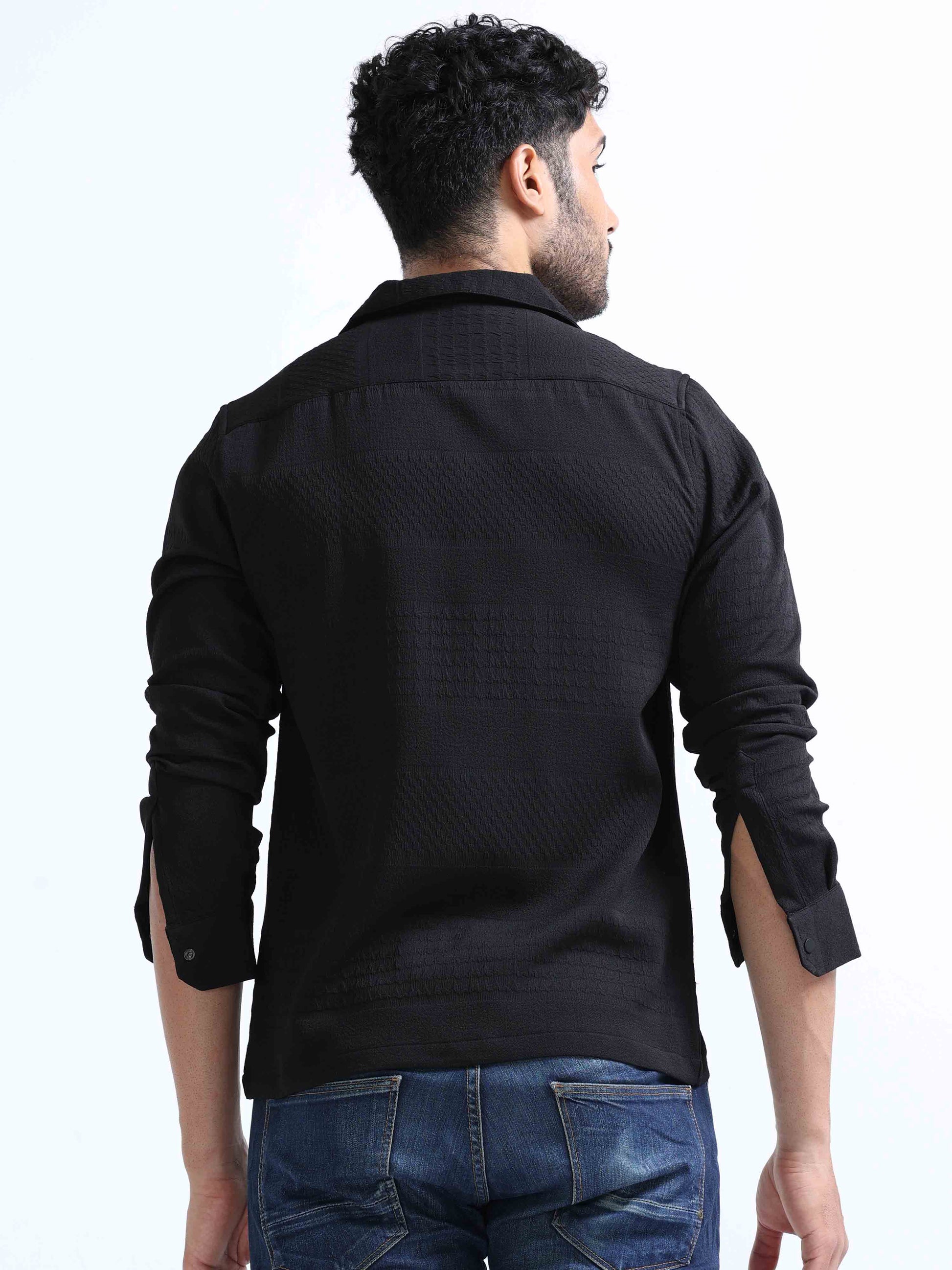 Black Lycra Full Sleeve Shirt For Men 