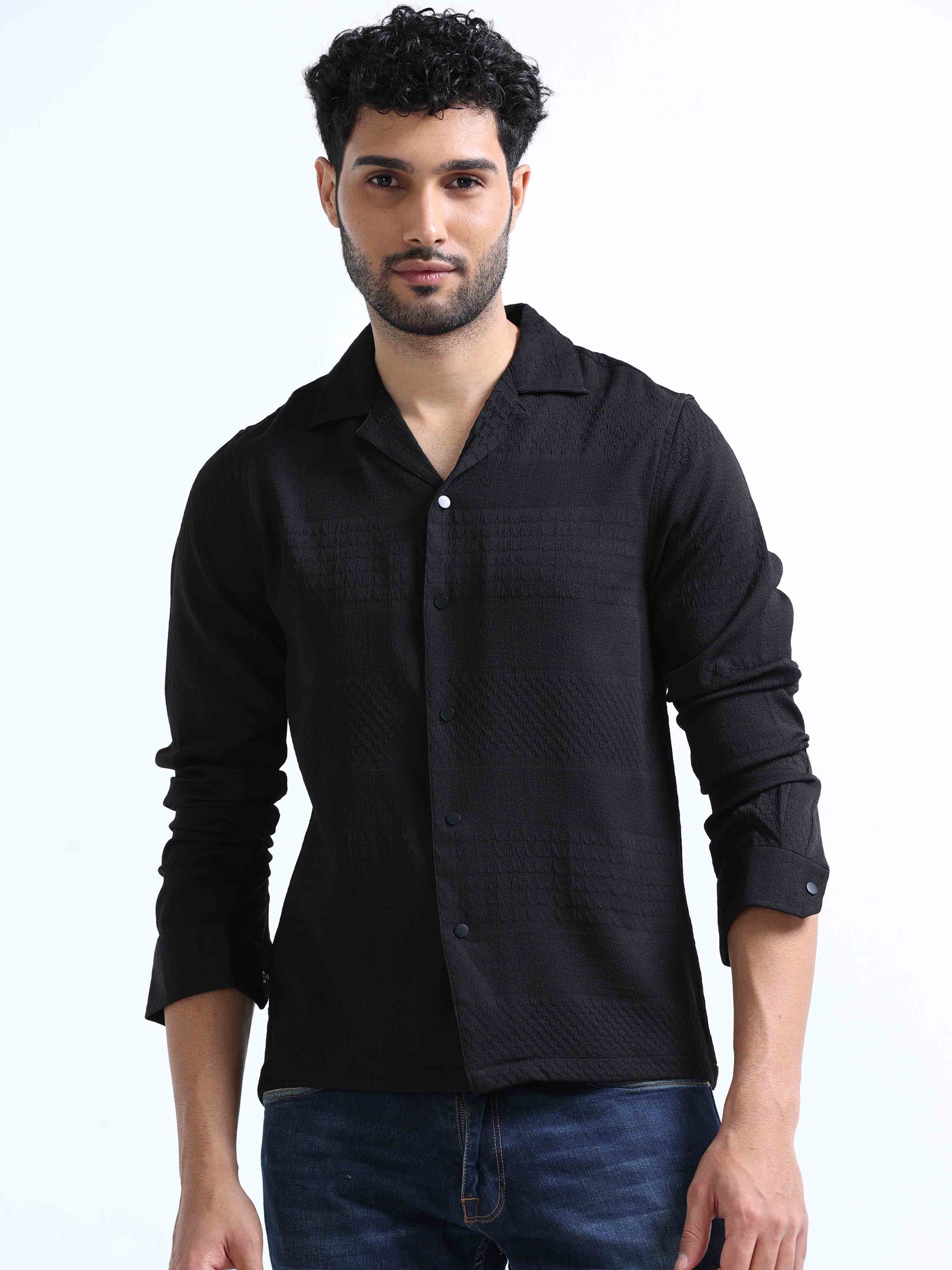 Black Lycra Full Sleeve Shirt For Men 