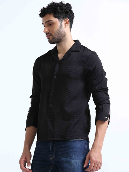 Black Lycra Full Sleeve Shirt For Men 