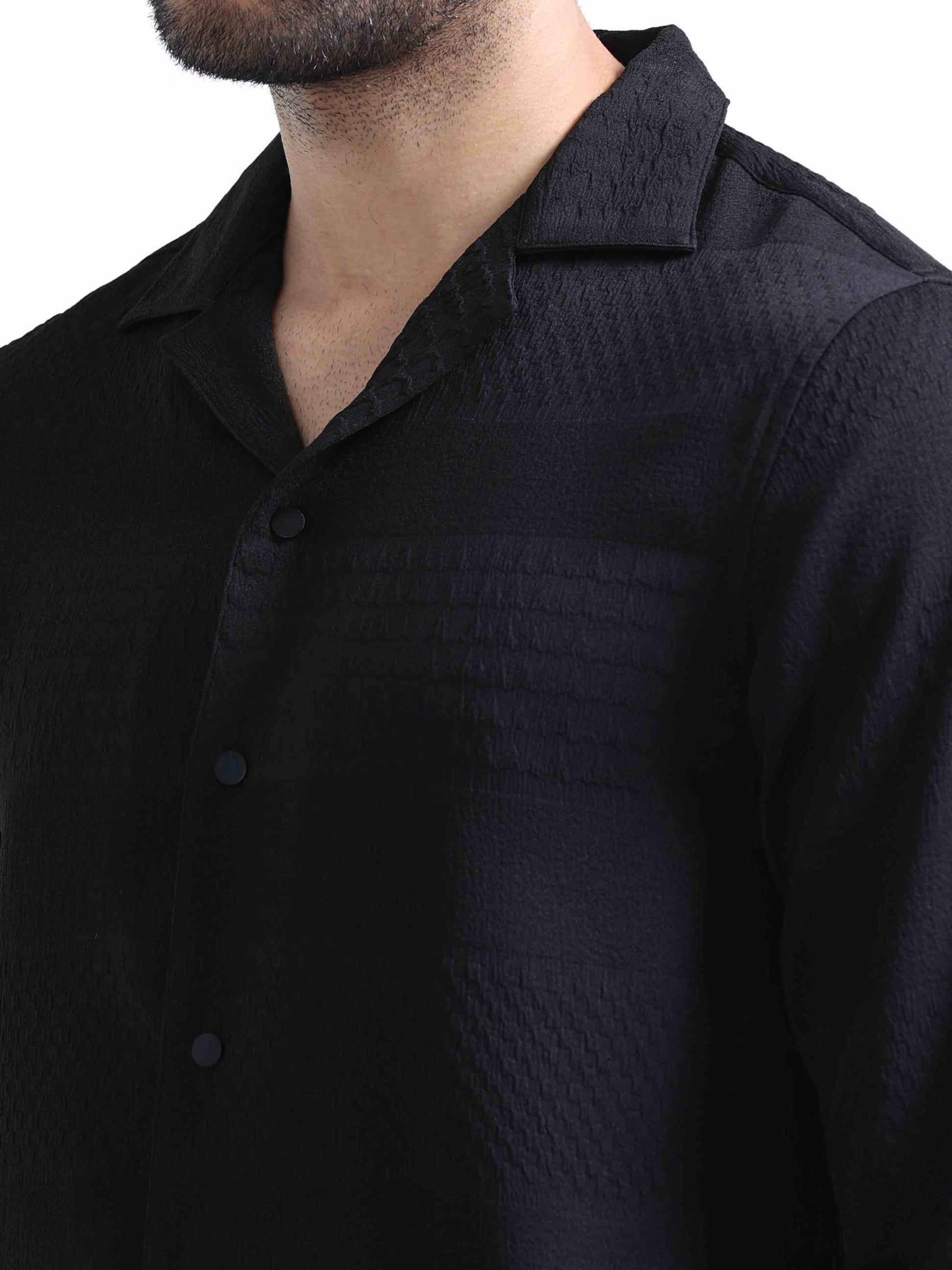 Black Lycra Full Sleeve Shirt For Men 