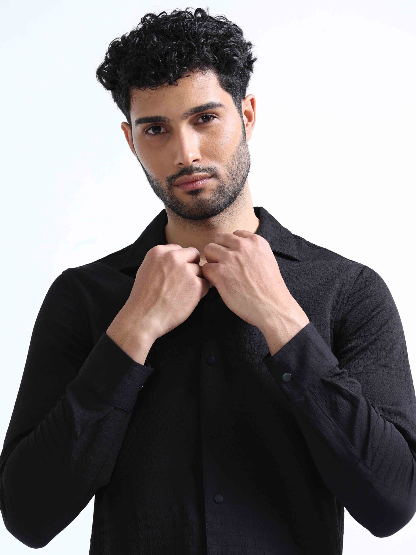 Black Lycra Full Sleeve Shirt For Men 
