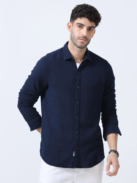 Navy Jute Dobby Shirt