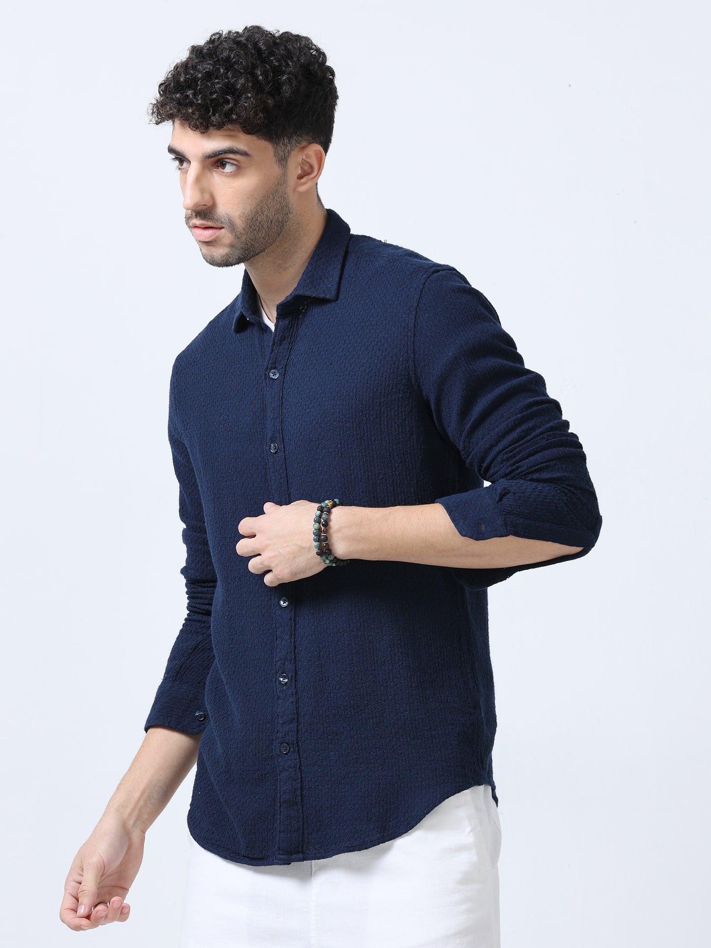 Navy Jute Dobby Shirt