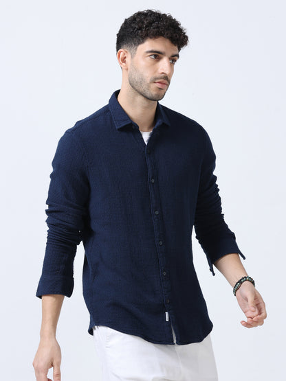 Navy Jute Dobby Shirt