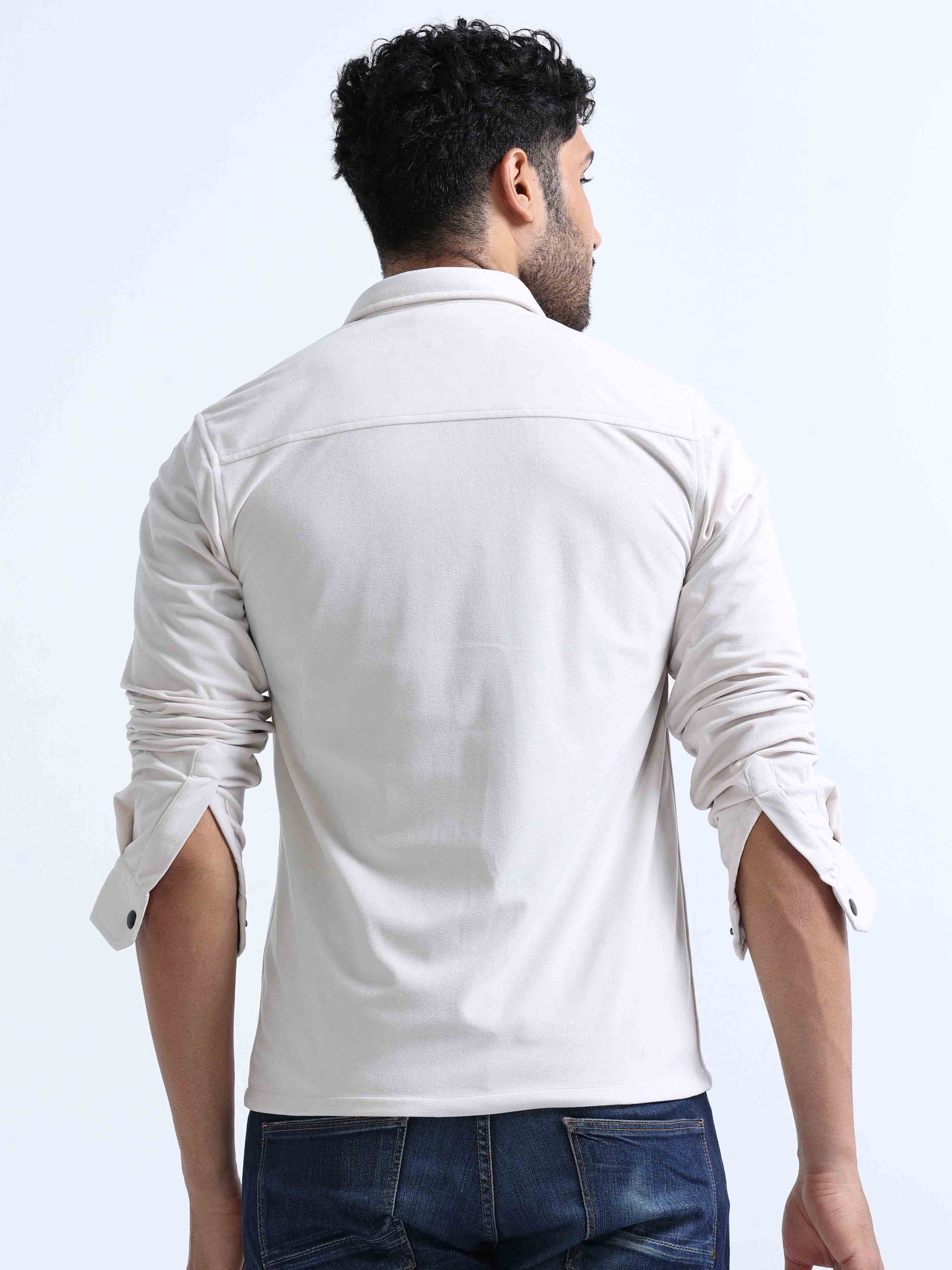 Cream Velvet Over Double Pocket Shirt For Men 