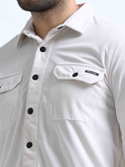 Cream Velvet Over Double Pocket Shirt For Men 