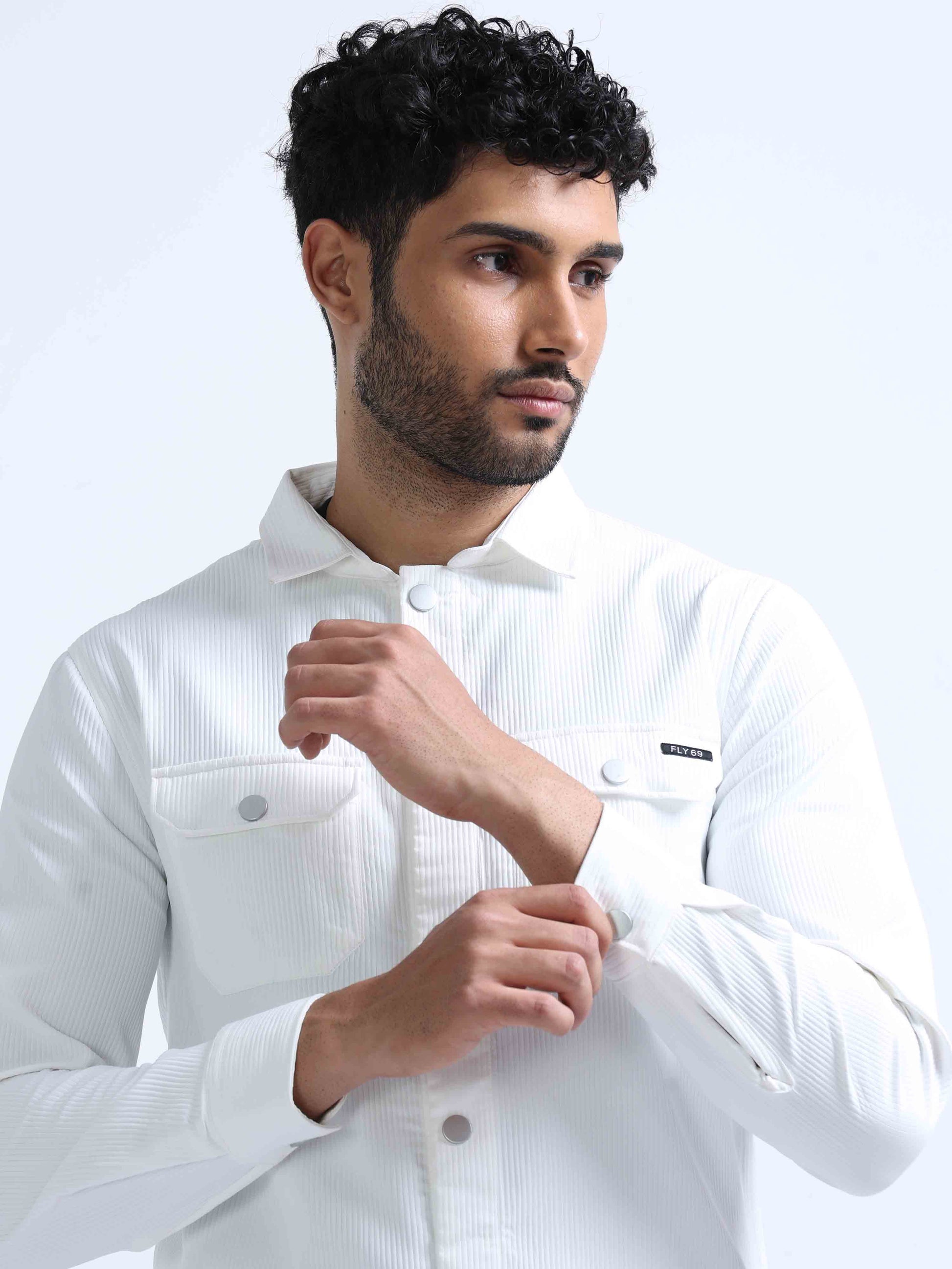 Ivory Blend Over Double Pocket Shirt For Men 