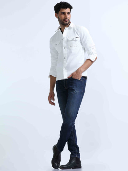 Ivory Blend Over Double Pocket Shirt For Men 