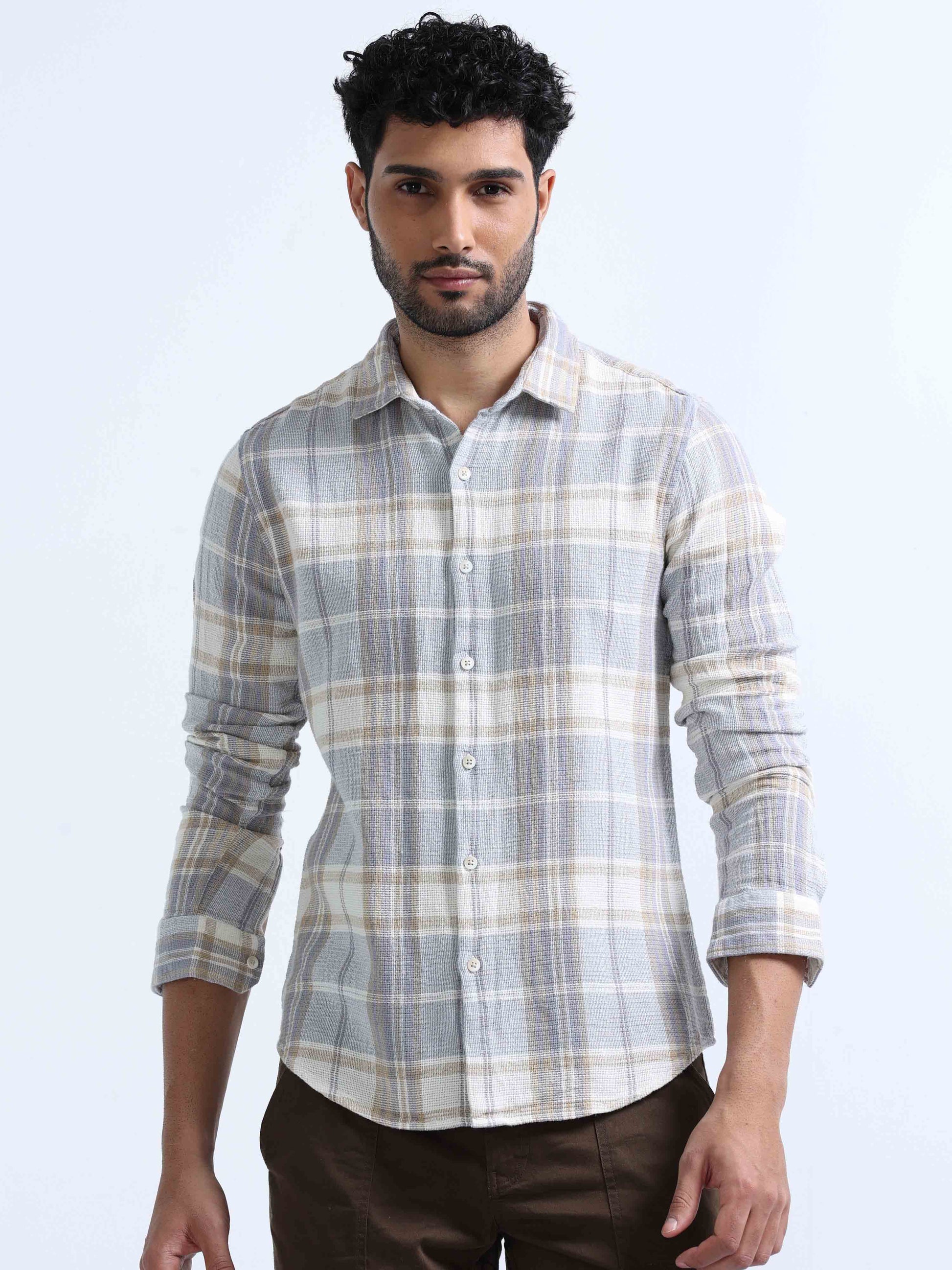 Grey Dobby Full Sleeve Shirt For Men 