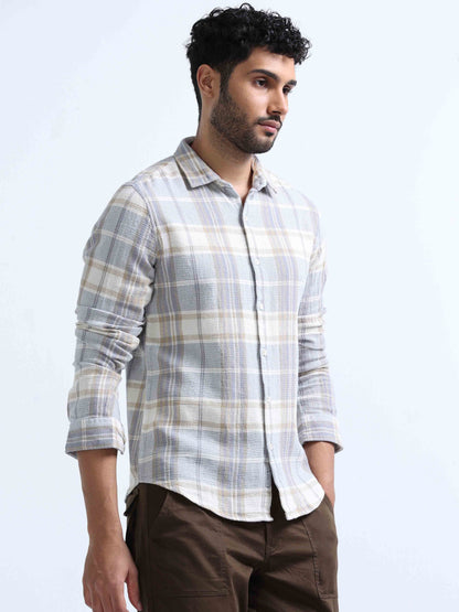 Grey Dobby Full Sleeve Shirt For Men 