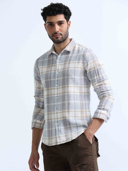 Grey Dobby Full Sleeve Shirt For Men 