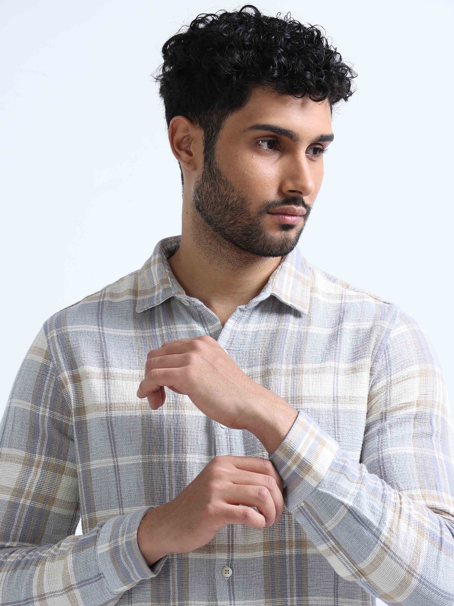 Grey Dobby Full Sleeve Shirt For Men 