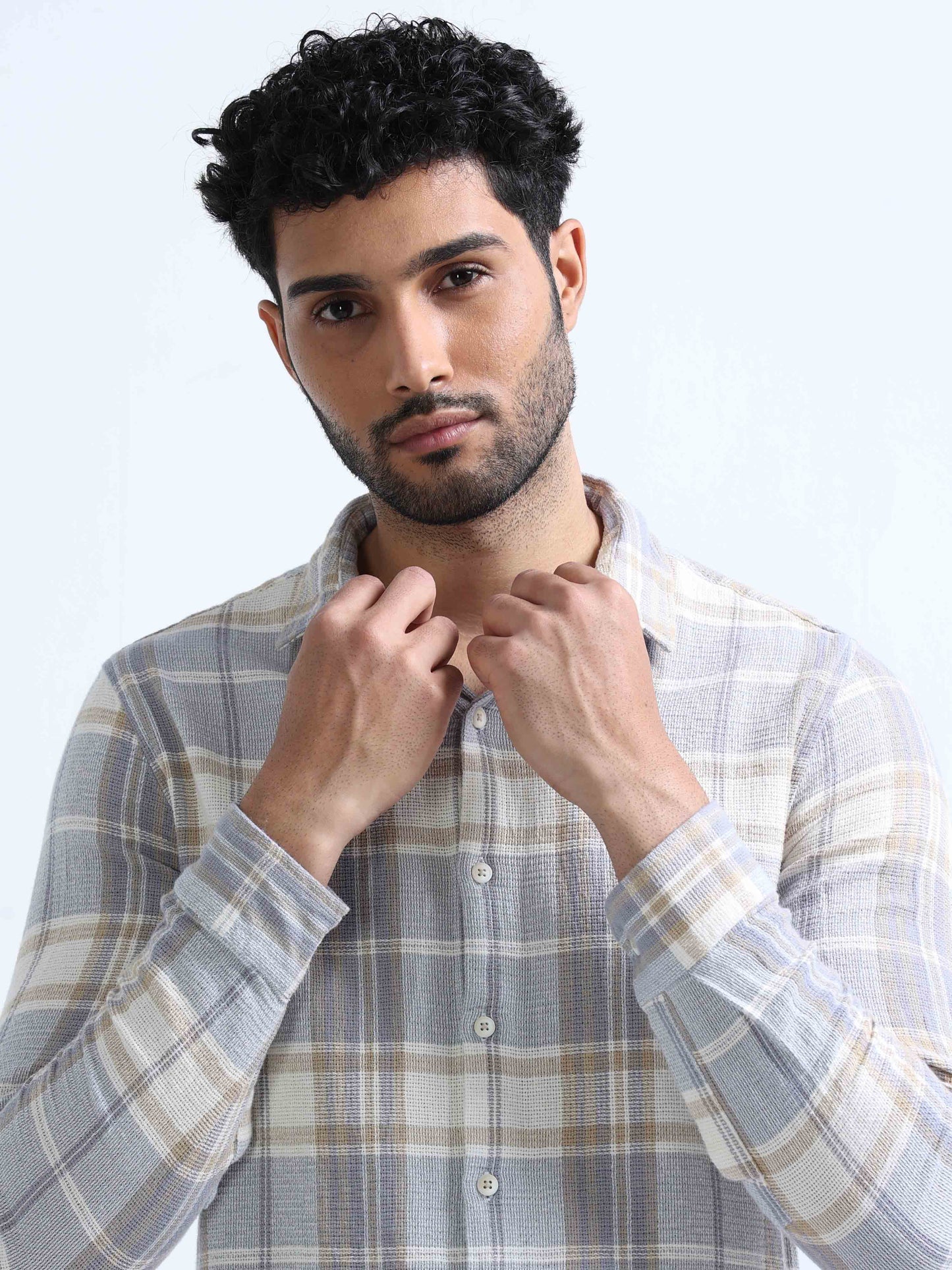 Grey Dobby Full Sleeve Shirt For Men 