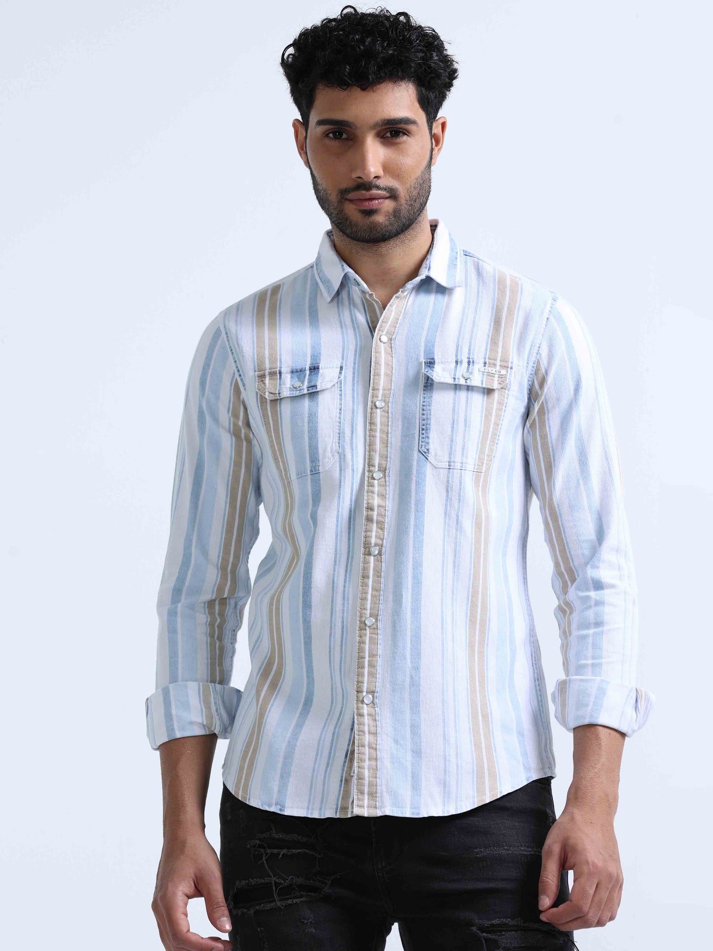 Brown Tobacco Denim Double Pocket Shirt For Men 