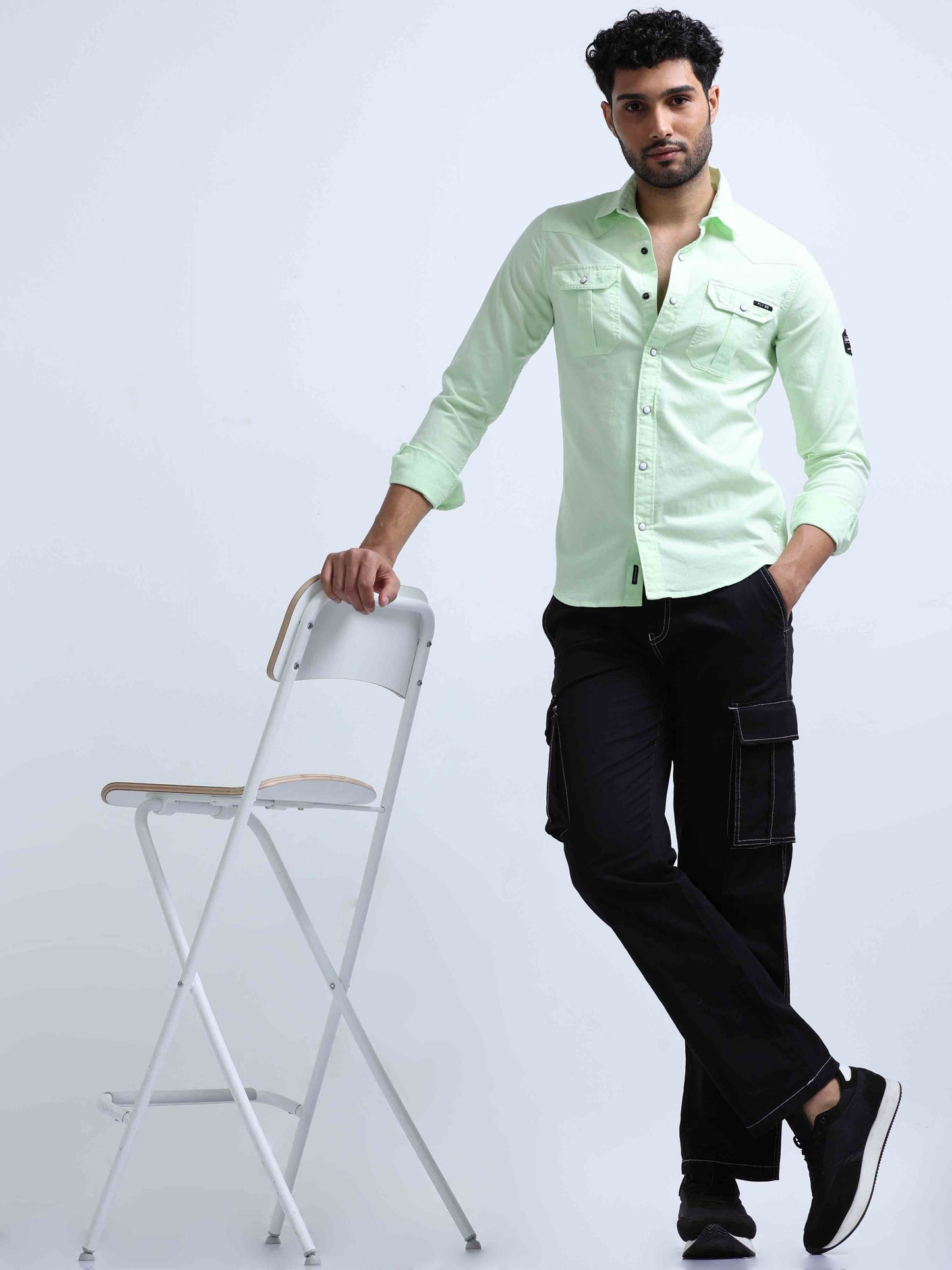 Light Green Double Pocket Shirt For Men 