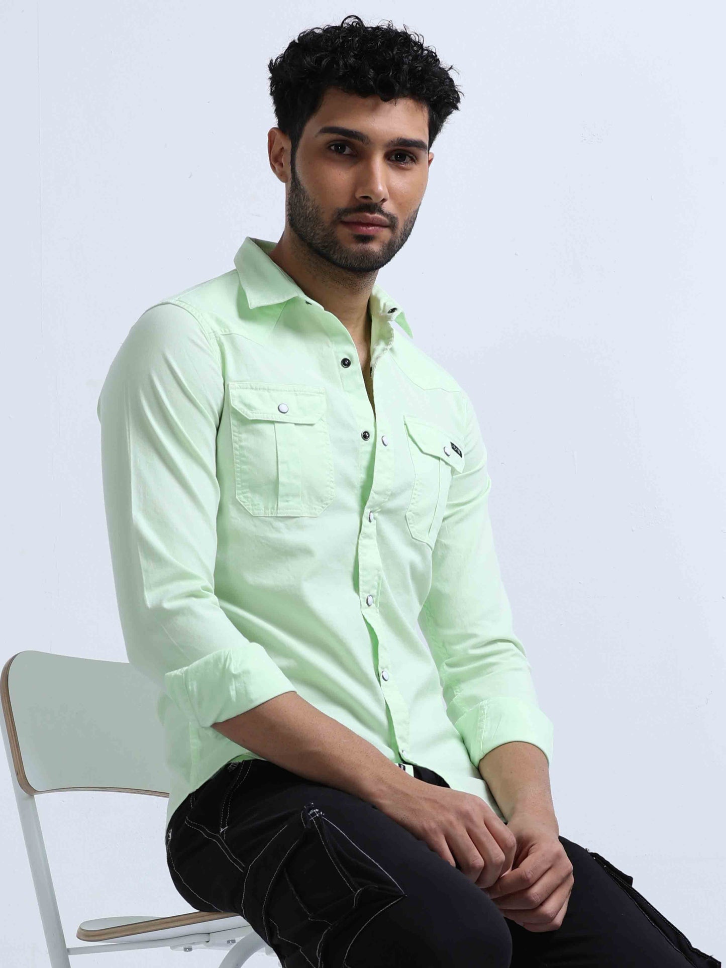 Light Green Double Pocket Shirt For Men 