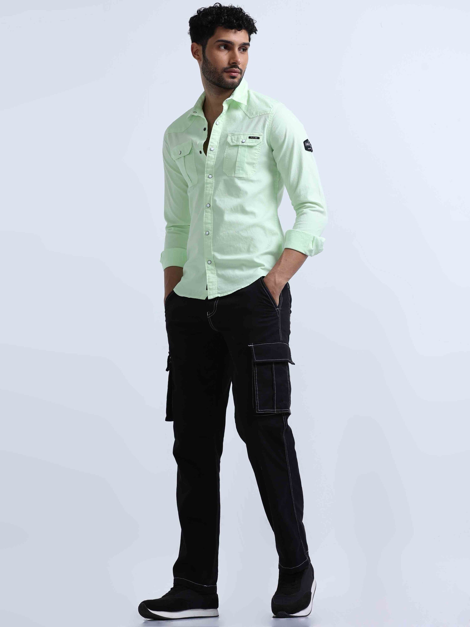 Light Green Double Pocket Shirt For Men 