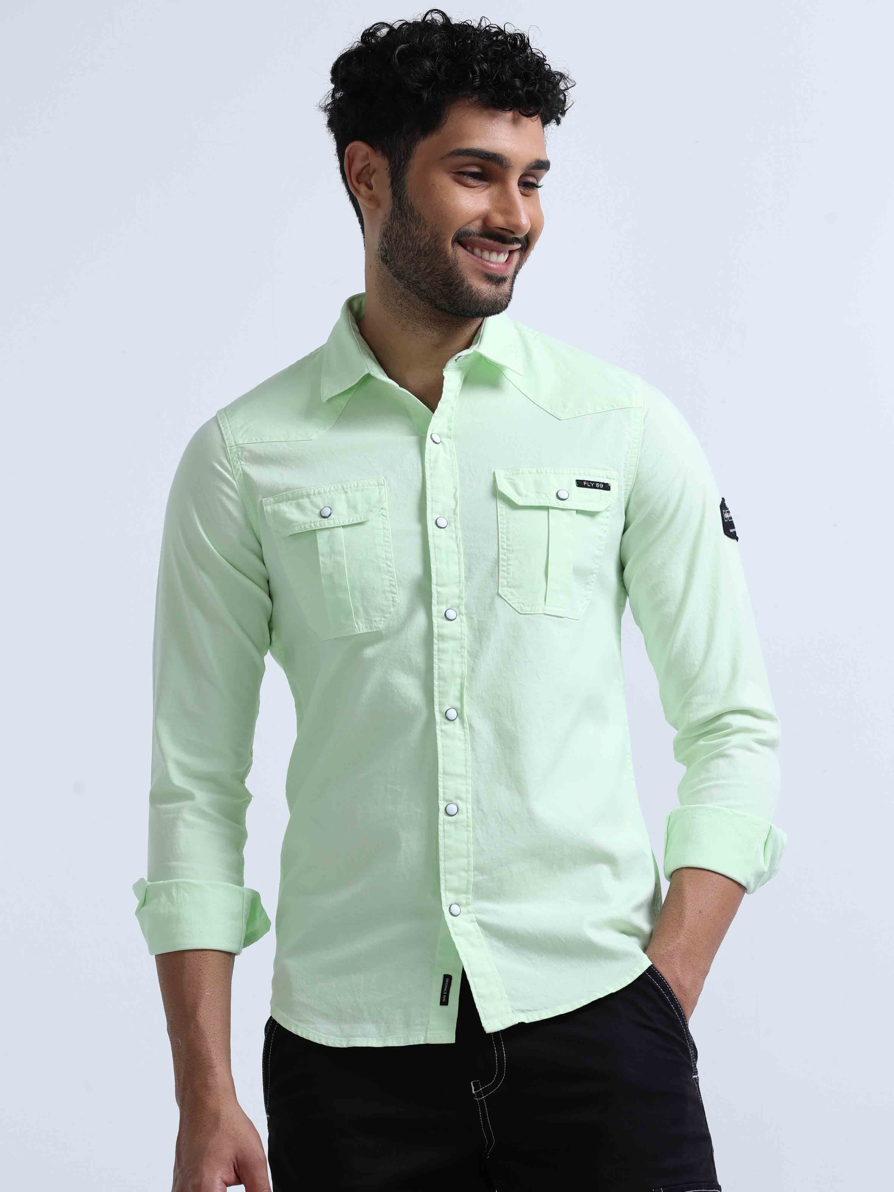 Buy Cool Light Green Colour Shirt for Men Online in India